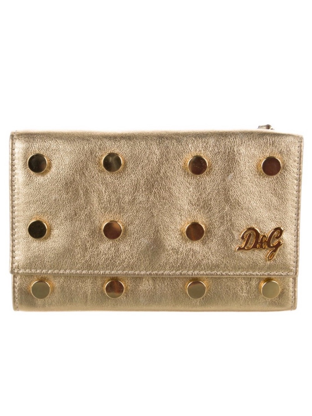Dolce&Gabbana Metallic Gold Studded Leather Wallet Clutch
